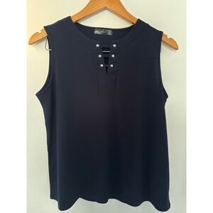 Love Scarlett Women's Petite Medium Navy Sleeveless Top Business Casual Summer